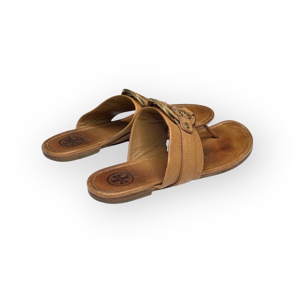 Tory Burch 𐮛 Amanda Double T Reva Thong Sandal 𐮛 Tan Leather 𐮛 Miller 𐮛 8.5 - Picture 5 of 17